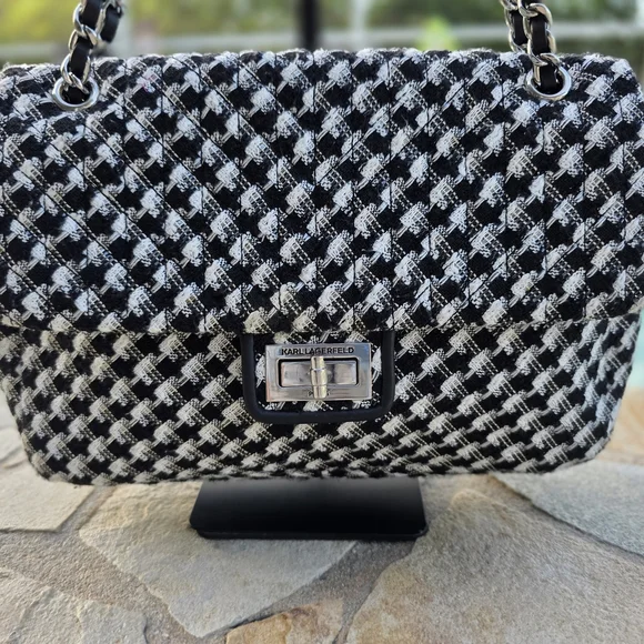 Karl Lagerfeld Tweed Houndstooth Shoulder/Crossbody Bag - Picture 5 of 14